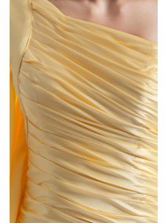 Silk Asymmetrical Sweep Train Sheath Directionally Ruched Prom Dress