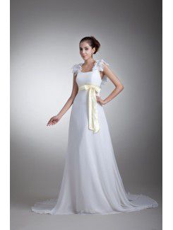 Chiffon and Satin Straps Sweep Train Column Sash Wedding Dress