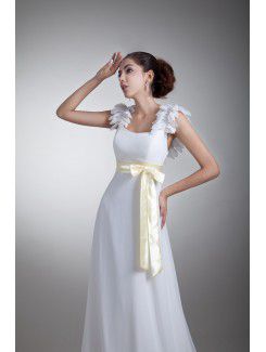 Chiffon and Satin Straps Sweep Train Column Sash Wedding Dress