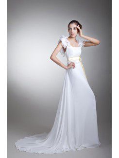 Chiffon and Satin Straps Sweep Train Column Sash Wedding Dress