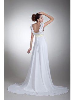 Chiffon and Satin Straps Sweep Train Column Sash Wedding Dress