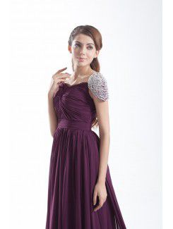 Chiffon Portrait Sweep Train Column Cap Sleeves Prom Dress