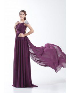 Chiffon Portrait Sweep Train Column Cap Sleeves Prom Dress