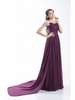 Chiffon Portrait Sweep Train Column Cap Sleeves Prom Dress