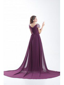 Chiffon Portrait Sweep Train Column Cap Sleeves Prom Dress