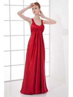 Satin scoop colonne étage robe de bal de longueur