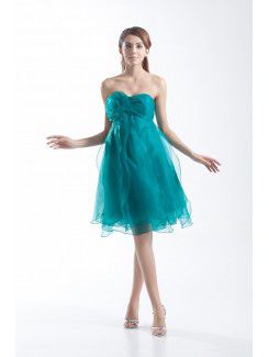 Organza Sweetheart Knee Length Column Hand-made Flowers Prom Dress