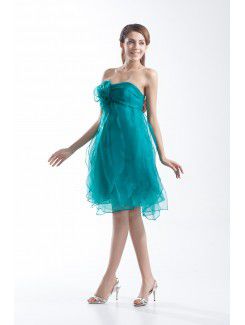 Organza Sweetheart Knee Length Column Hand-made Flowers Prom Dress