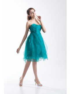 Organza Sweetheart Knee Length Column Hand-made Flowers Prom Dress