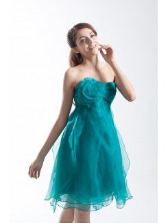 Organza Sweetheart Knee Length Column Hand-made Flowers Prom Dress