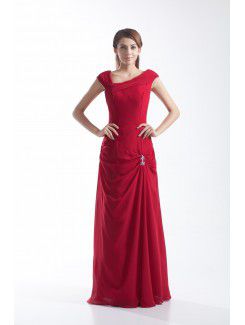 Chiffon Asymmetrical Floor Length Column Embroidered Prom Dress