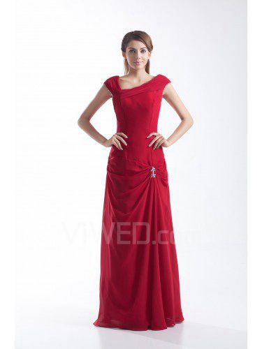 Chiffon Asymmetrical Floor Length Column Embroidered Prom Dress