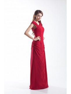 Chiffon Asymmetrical Floor Length Column Embroidered Prom Dress