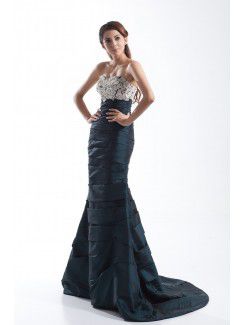 Taffeta Sweetheart Sweep Train Mermaid Embroidered Prom Dress