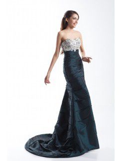 Taffeta Sweetheart Sweep Train Mermaid Embroidered Prom Dress