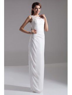 Chiffon Jewel Floor Length Column Embroidered Prom Dress