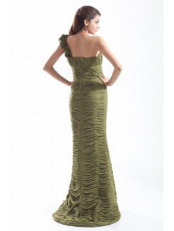 Chiffon One-Shoulder Sweep Train Sheath Directionally Ruched Prom Dress