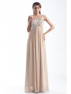 Chiffon One-Shoulder Floor Length Column Embroidered Prom Dress