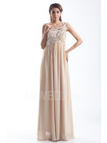 Chiffon One-Shoulder Floor Length Column Embroidered Prom Dress