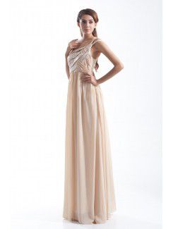 Chiffon One-Shoulder Floor Length Column Embroidered Prom Dress