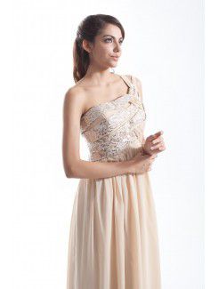 Chiffon One-Shoulder Floor Length Column Embroidered Prom Dress