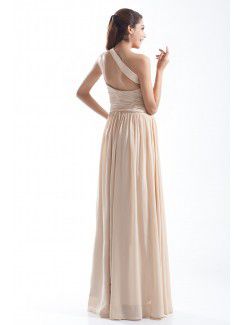 Chiffon One-Shoulder Floor Length Column Embroidered Prom Dress