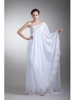 Chiffon Asymmetrical Floor Length Column Embroidered Wedding Dress