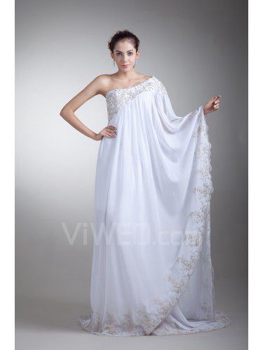 Chiffon Asymmetrical Floor Length Column Embroidered Wedding Dress