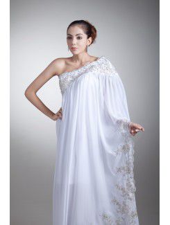 Chiffon Asymmetrical Floor Length Column Embroidered Wedding Dress