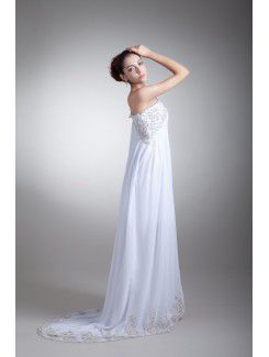 Chiffon Asymmetrical Floor Length Column Embroidered Wedding Dress