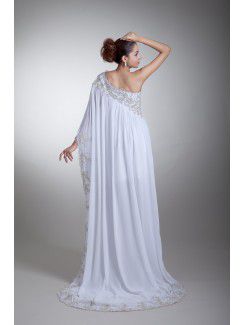 Chiffon Asymmetrical Floor Length Column Embroidered Wedding Dress