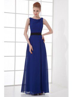 Chiffon Scoop Column Floor Length Sash Prom Dress