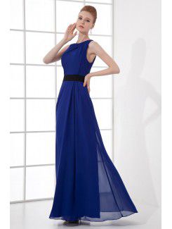 Chiffon Scoop Column Floor Length Sash Prom Dress