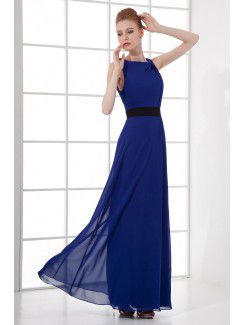 Chiffon Scoop Column Floor Length Sash Prom Dress