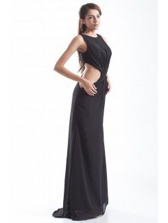 Chiffon Jewel Floor Length Column Prom Dress