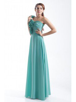 Chiffon One-Shoulder Floor Length Column Hand-made Flowers Prom Dress