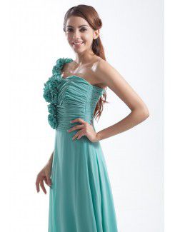 Chiffon One-Shoulder Floor Length Column Hand-made Flowers Prom Dress