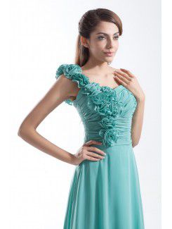 Chiffon One-Shoulder Floor Length Column Hand-made Flowers Prom Dress