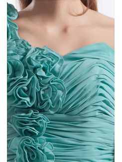 Chiffon One-Shoulder Floor Length Column Hand-made Flowers Prom Dress