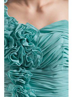 Chiffon One-Shoulder Floor Length Column Hand-made Flowers Prom Dress