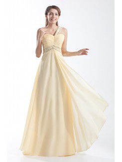 Chiffon One-Shoulder Floor Length Column Embroidered Prom Dress