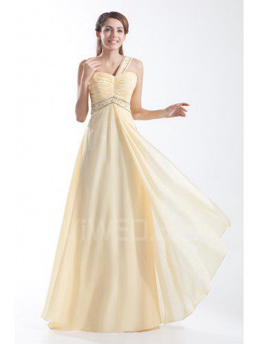 Chiffon One-Shoulder Floor Length Column Embroidered Prom Dress