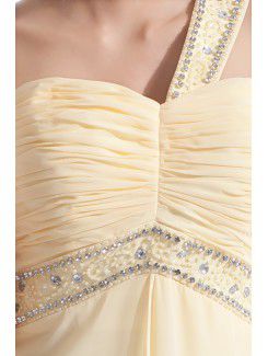 Chiffon One-Shoulder Floor Length Column Embroidered Prom Dress