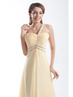 Chiffon One-Shoulder Floor Length Column Embroidered Prom Dress