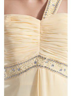 Chiffon One-Shoulder Floor Length Column Embroidered Prom Dress