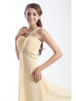 Chiffon One-Shoulder Floor Length Column Embroidered Prom Dress