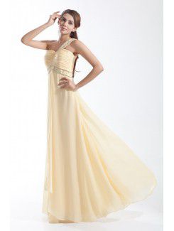 Chiffon One-Shoulder Floor Length Column Embroidered Prom Dress