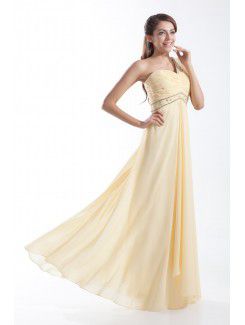 Chiffon One-Shoulder Floor Length Column Embroidered Prom Dress