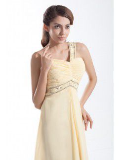 Chiffon One-Shoulder Floor Length Column Embroidered Prom Dress