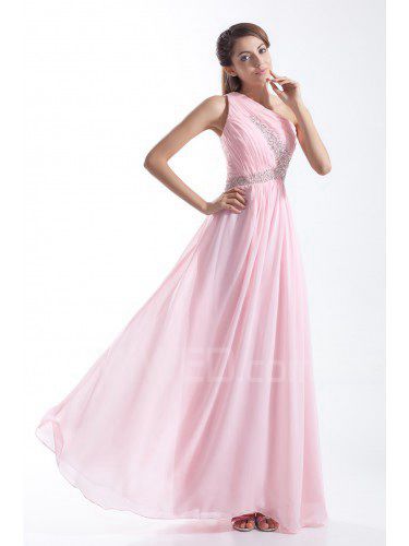 Chiffon Asymmetrical Floor Length Column Embroidered Prom Dress